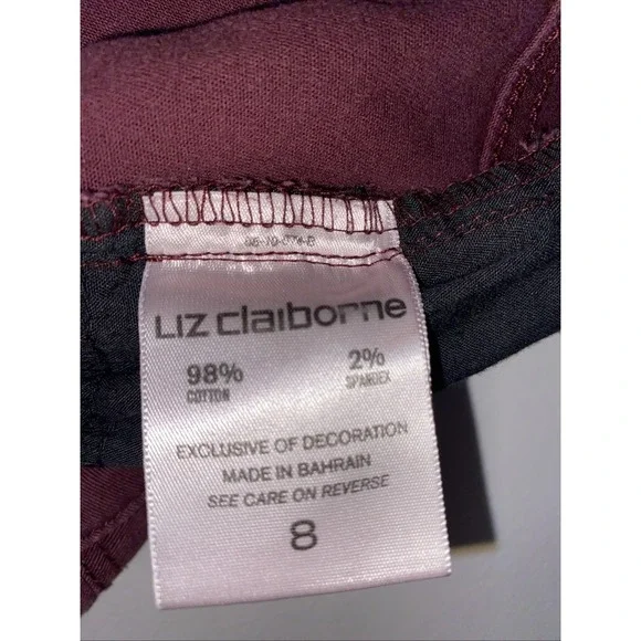 Liz Claiborne Womens Burgundy Soft  Pants Size 8 Stretch Cotton Twill Mid Rise - Picture 7 of 11